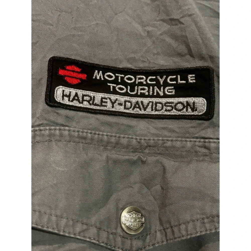 Harley Davidson‎ Shirt Mens Medium Touring Wolf Embroidered Button Up  Gray